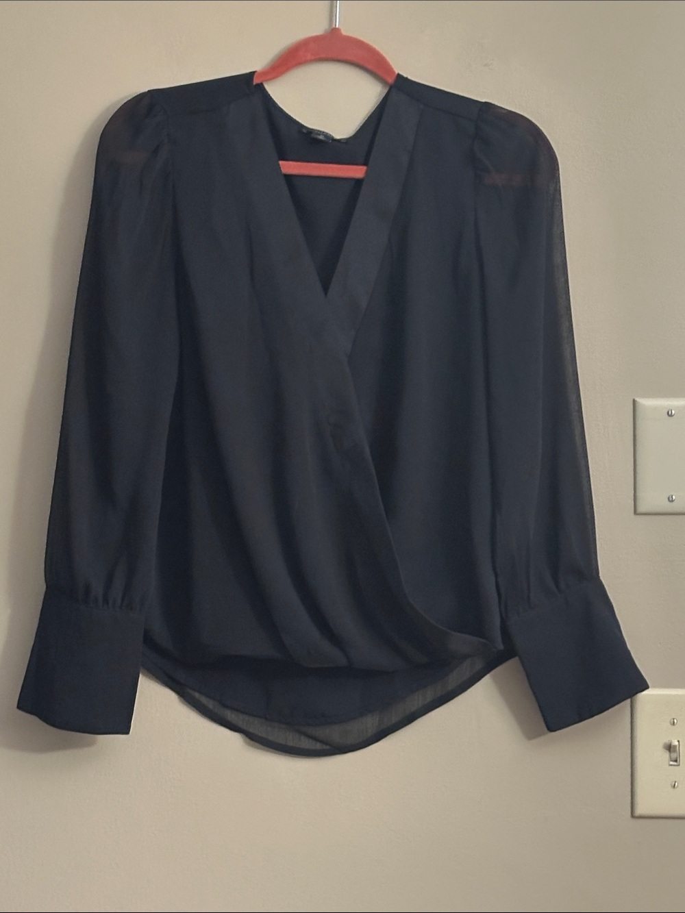 Halogen Black Faux-Wrap V-Neck Blouse